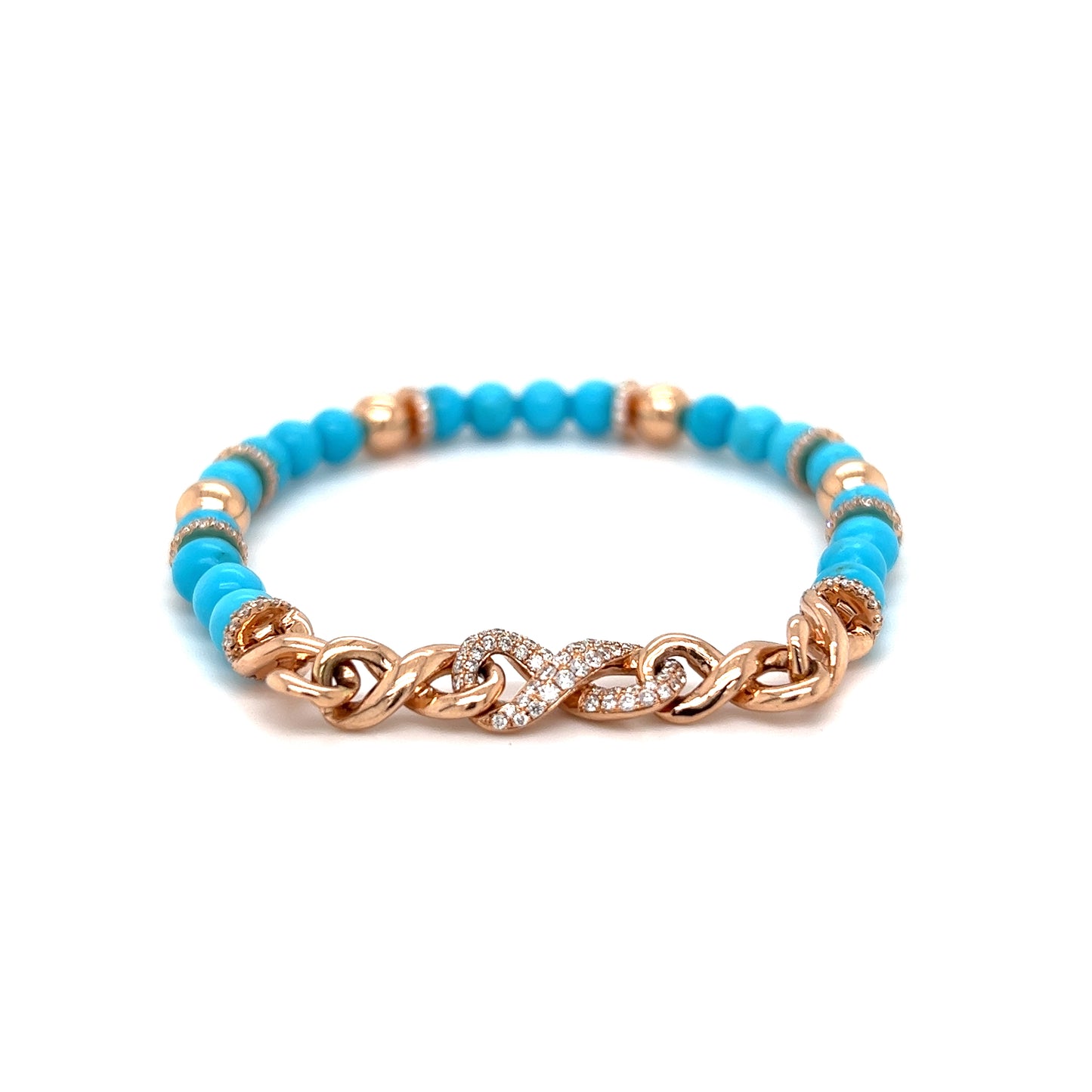 18k Rose Gold Infinity Link - Turquoise Beads & Diamonds