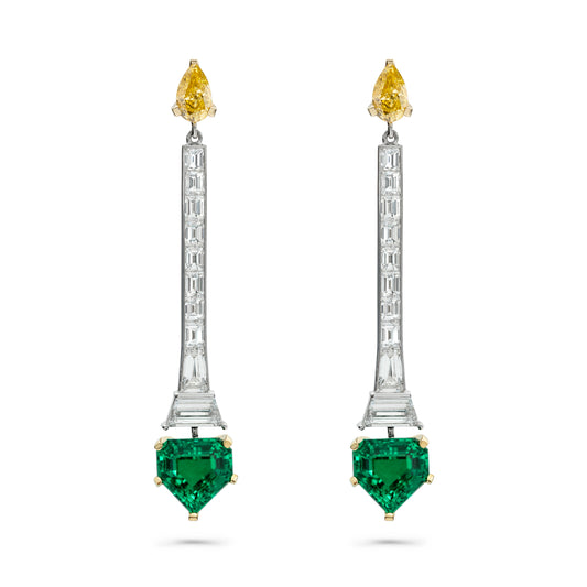 No Oil Emerald & Diamond Drop Earrings