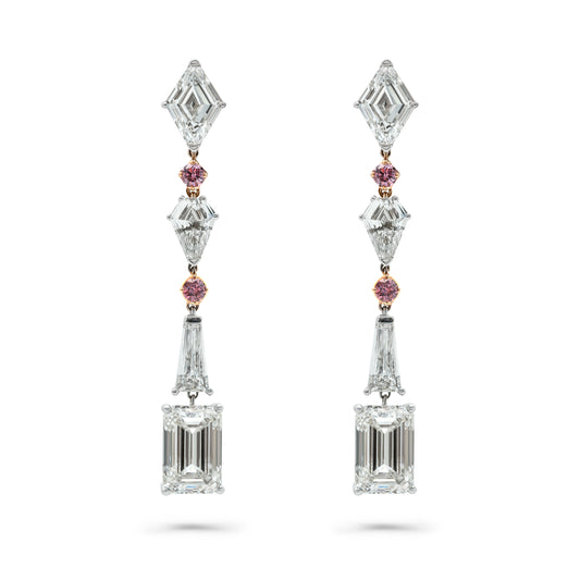 White & Pink Diamond Drop Earrings