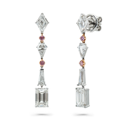 White & Pink Diamond Drop Earrings