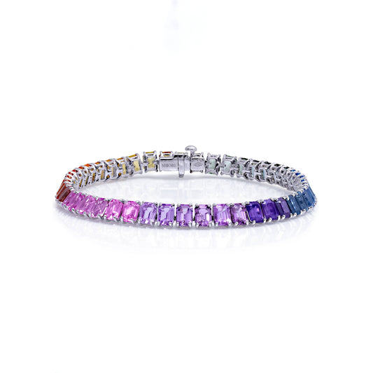 Emerald Cut Rainbow Sapphire Bracelet